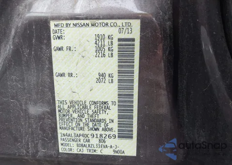 2013 Nissan Altima 2.5 S z USA, uszkodzony, nr VIN 1N4AL3AP4DC918269